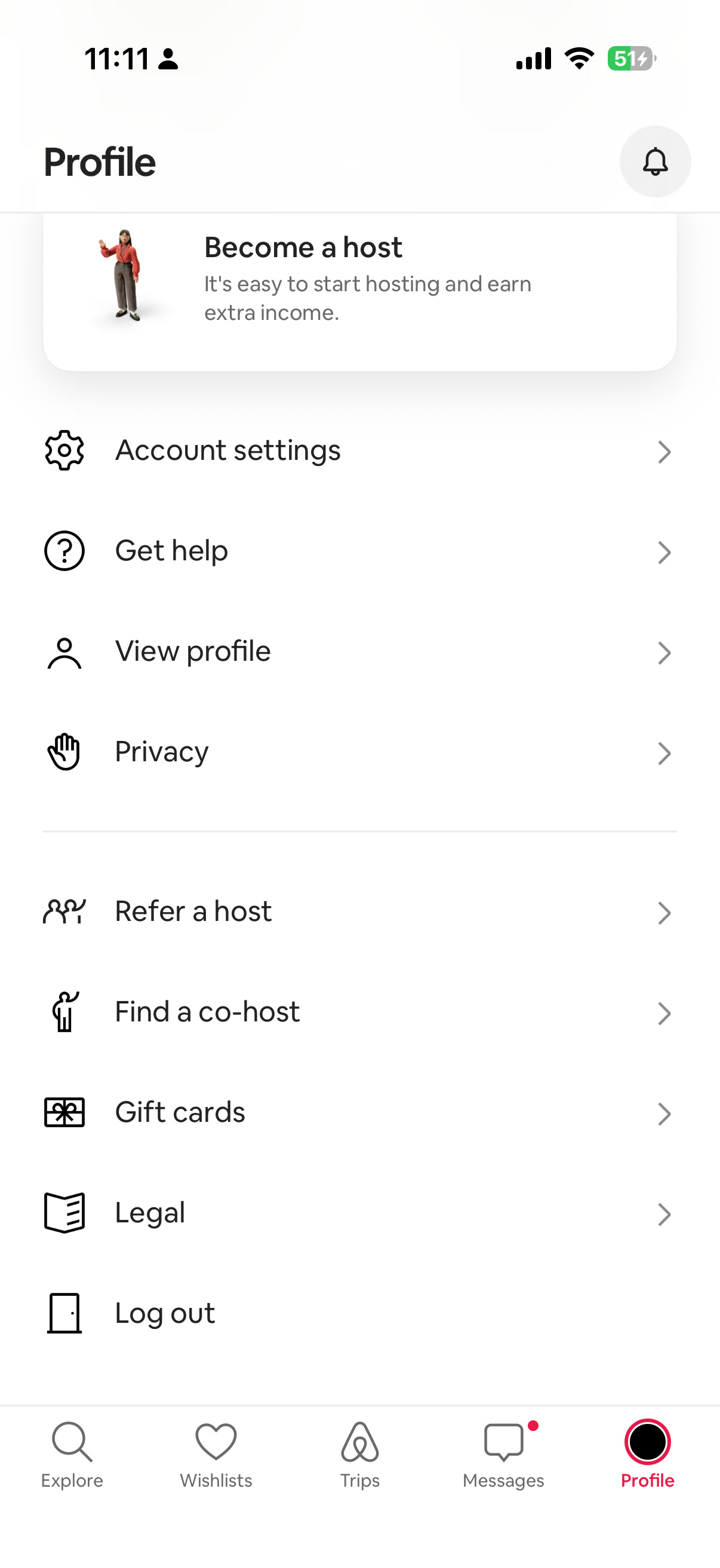 Profile menu