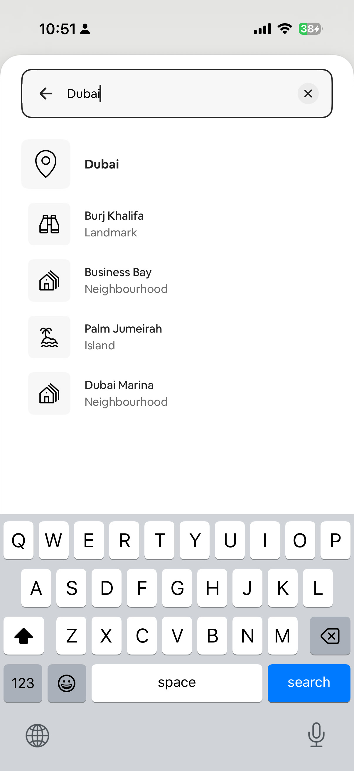 Destination autocomplete